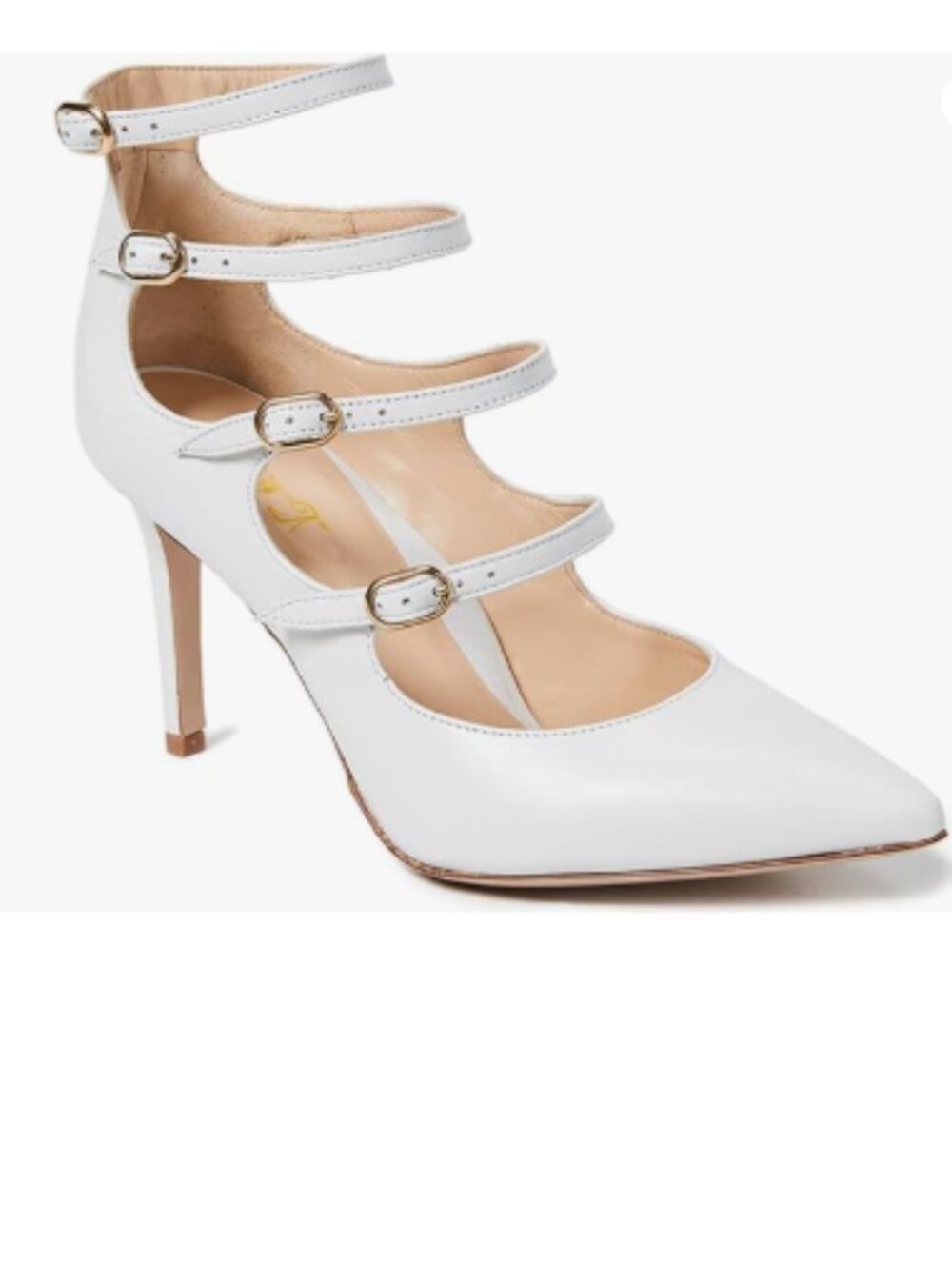 FOWT White Buckle Strap Black Pumps for Woman Fashion Strappy Pointed Toe Shoes